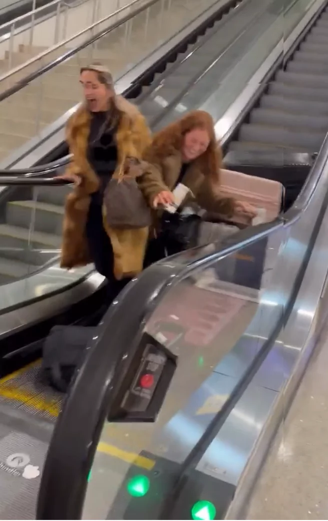 Frauen, Rolltreppe, Koffer -> lustige Panne frauen rolltreppe